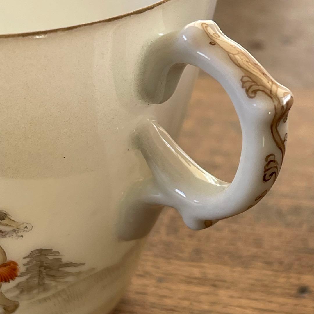 横浜焼 井村製 明治 輸出手 アンティーク カップ＆ソーサー1客  業平東下り図