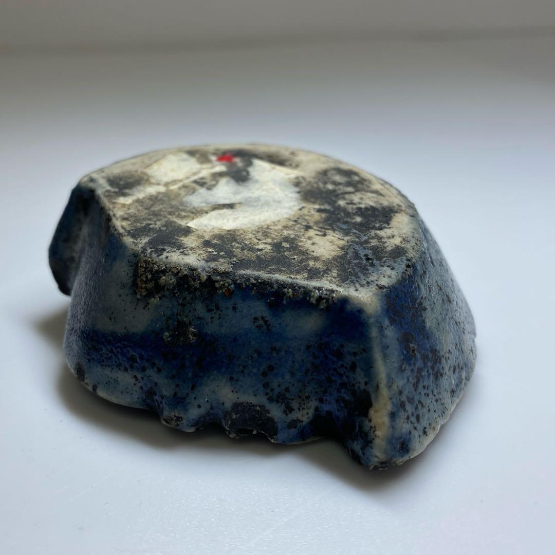 李朝　古窯　染付魚図水滴　幅約8㎝　東Y7-0331