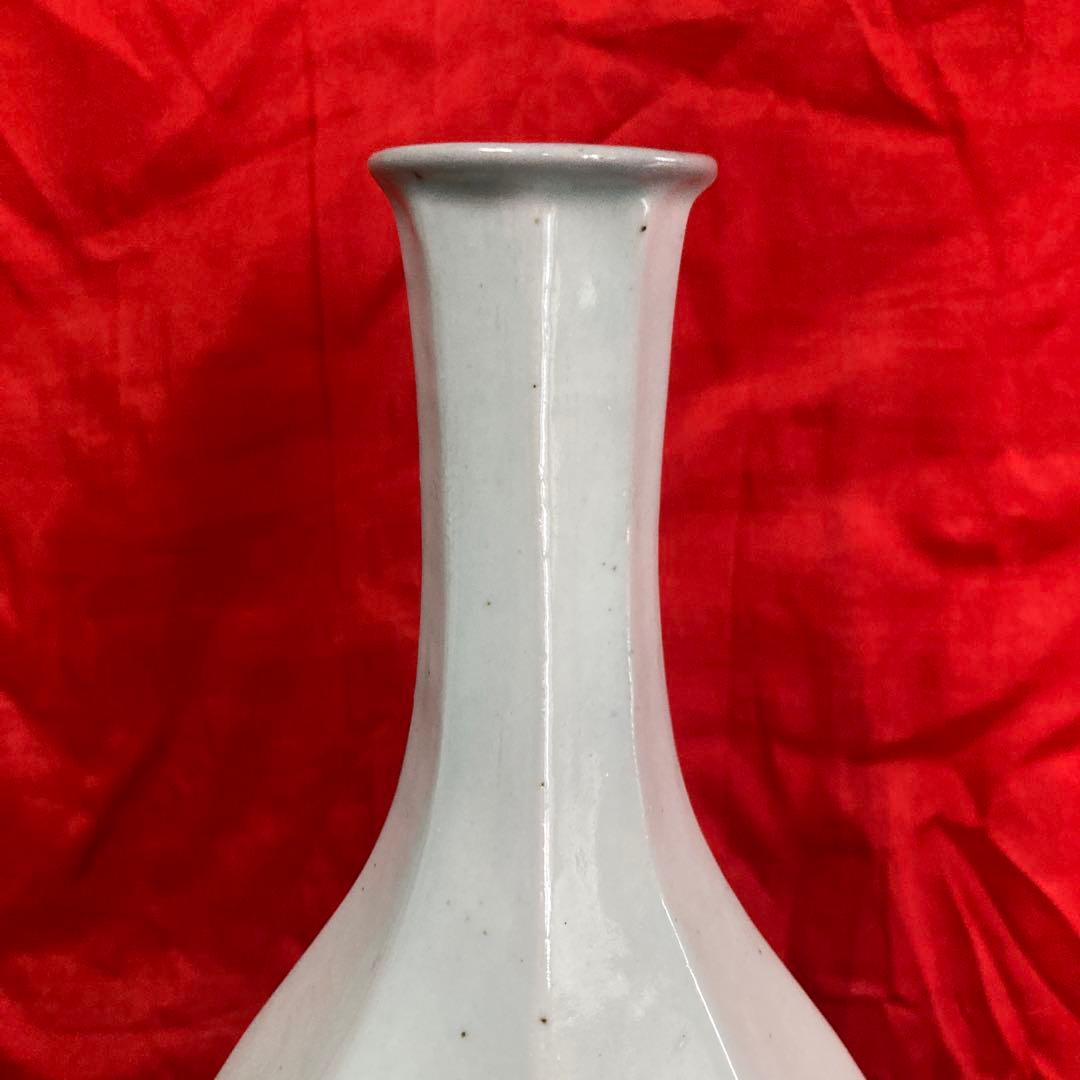 李朝　染付　面取瓶　徳利　秋草文