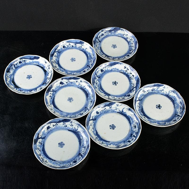 伊万里焼　古伊万里　染付　松竹梅文　皿　八客　V　R5169