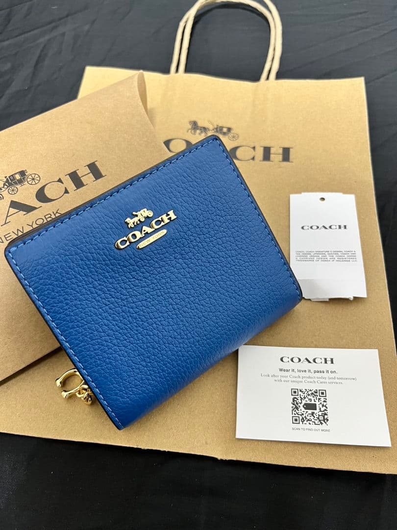 COACH コーチ 折り財布 青 コンパクト かわいい シンプル