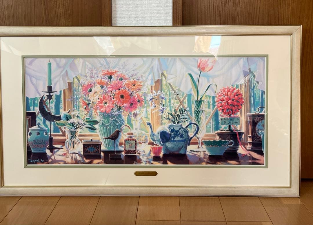 笹倉鉄平「窓辺」フレーム付き　プリント　ポスター　インテリア　笹倉鉄平