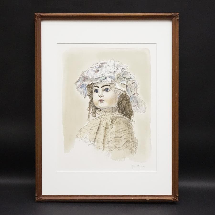 小松崎邦雄 フランス人形 リトグラフ 絵画 美術 芸術 額装 美術品 アート