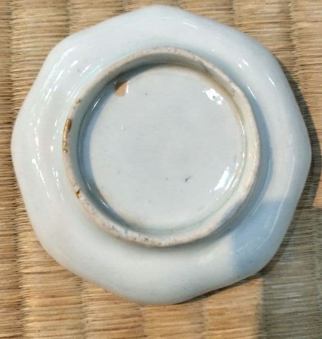 お値下げしました、古伊万里　型紙摺印判　八角豆皿　5枚組　金直し有