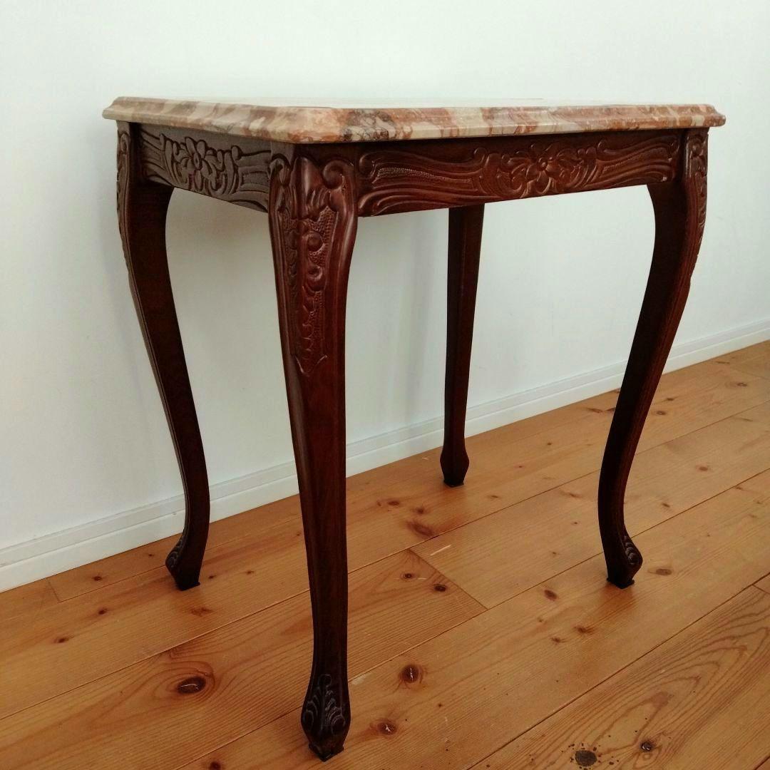 アンティーク大理石 サイドテーブル 猫足花彫刻