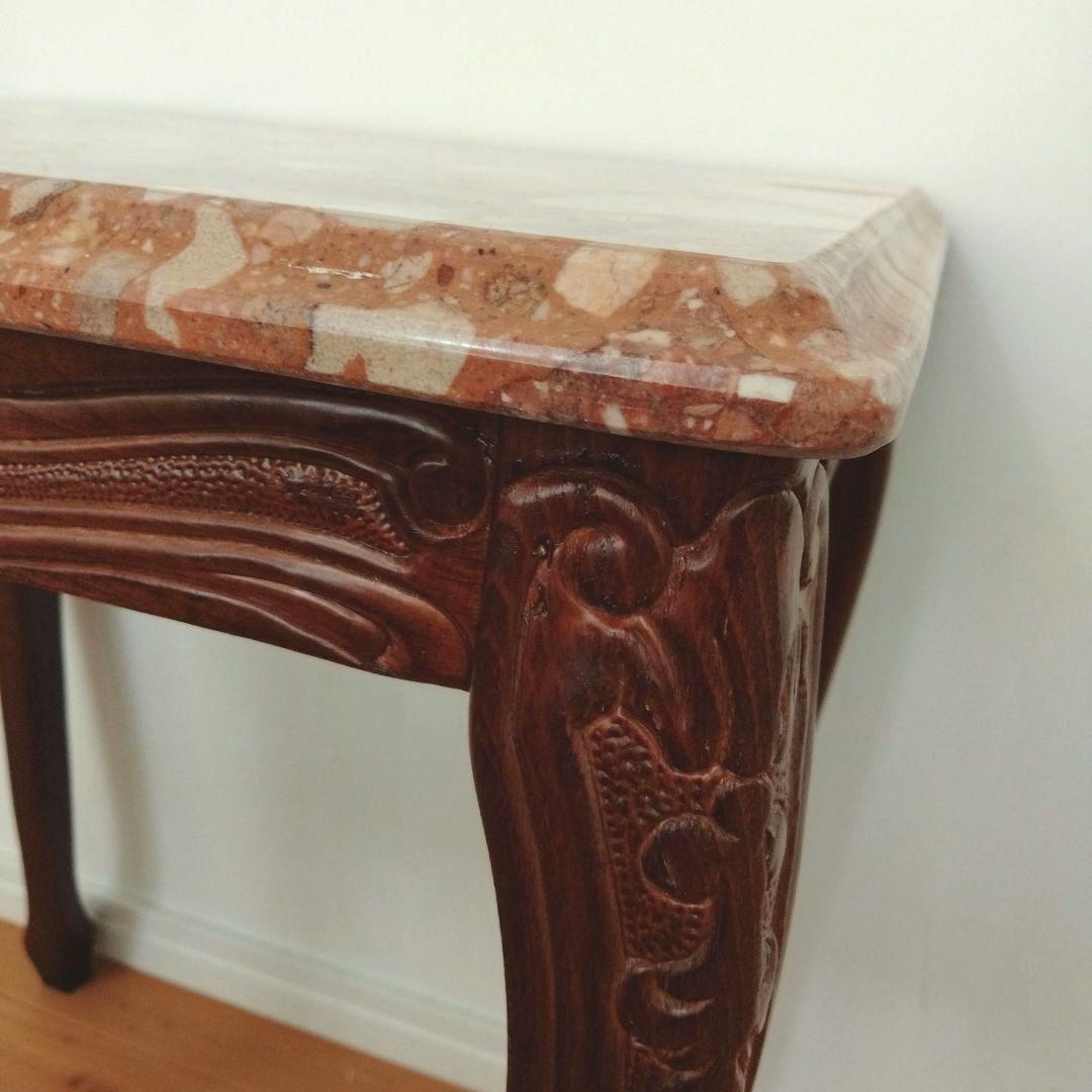 アンティーク大理石 サイドテーブル 猫足花彫刻