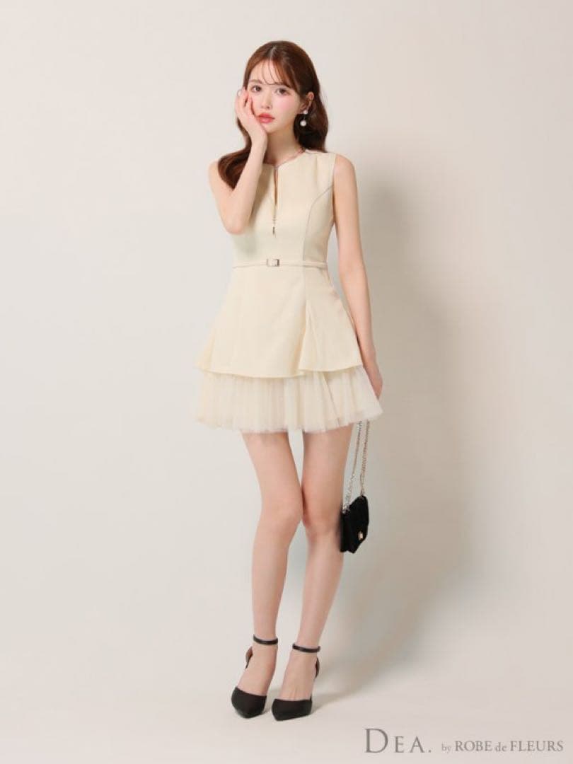 【DEA./ディア】ノースリーブ/ ベルトデザイン/ チュール/ フレアドレス