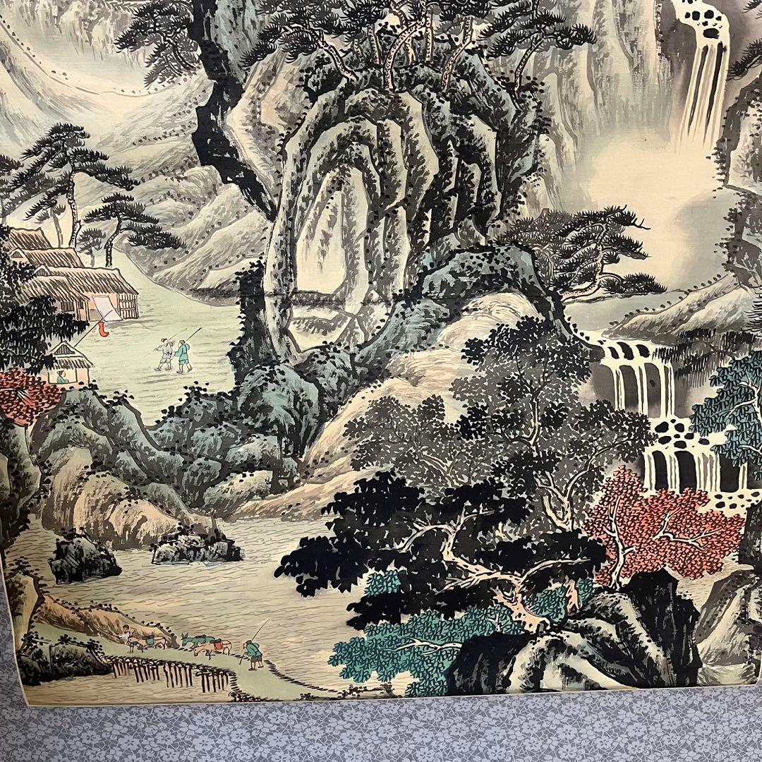 骨董 美術　掛け軸 中国掛け軸 中古品 古美術　山水画。王子辉画蒼翠凌天真跡