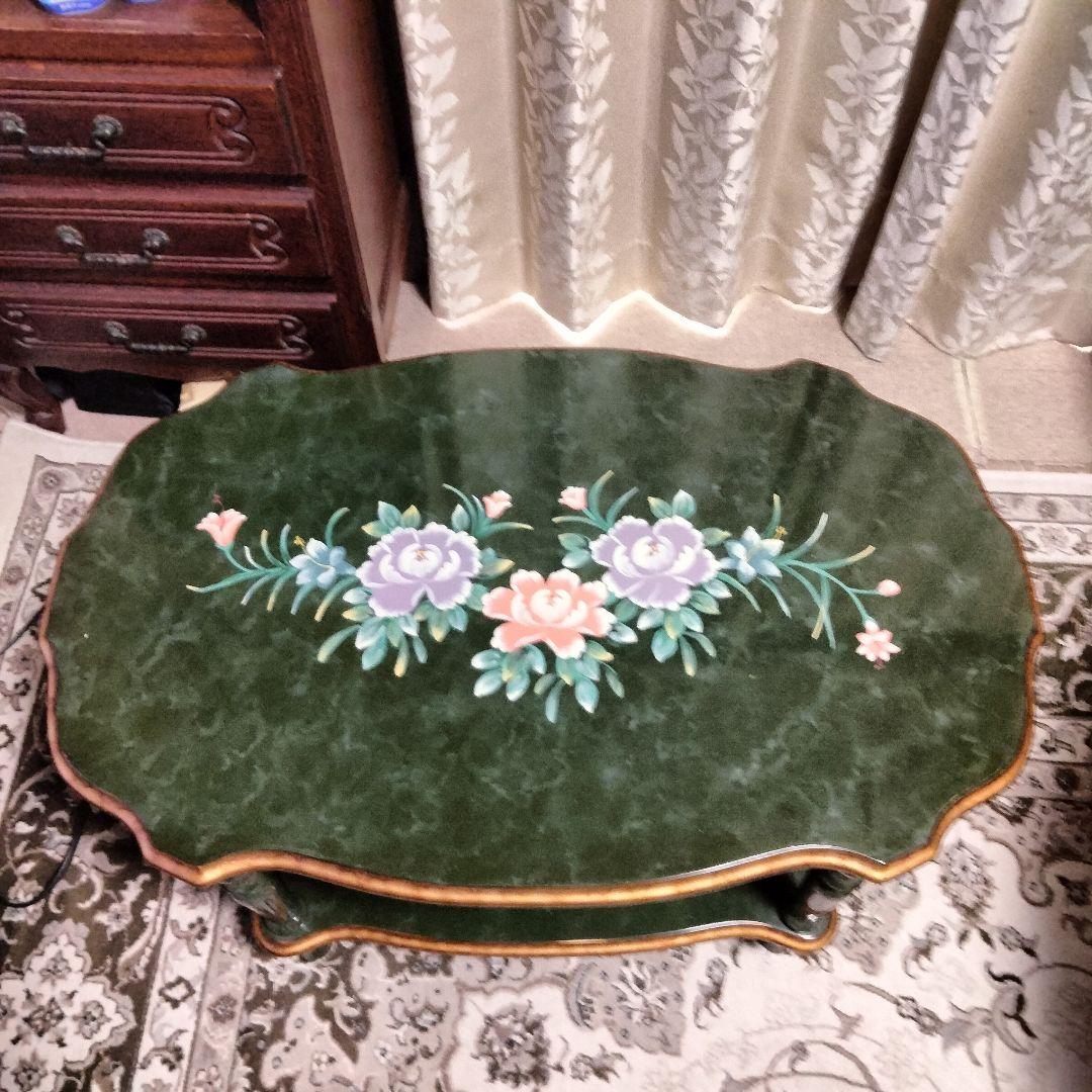 イタリア製センターテーブル グリーンのマーブル模様