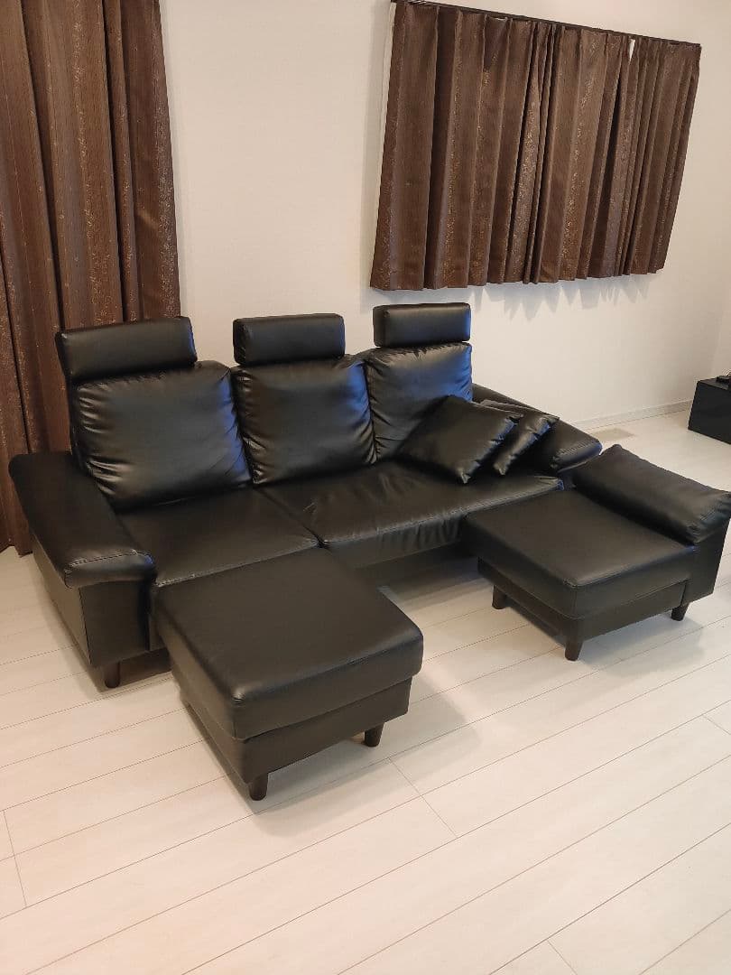 L字型黒ソファセット 合成皮革、引き取り限定