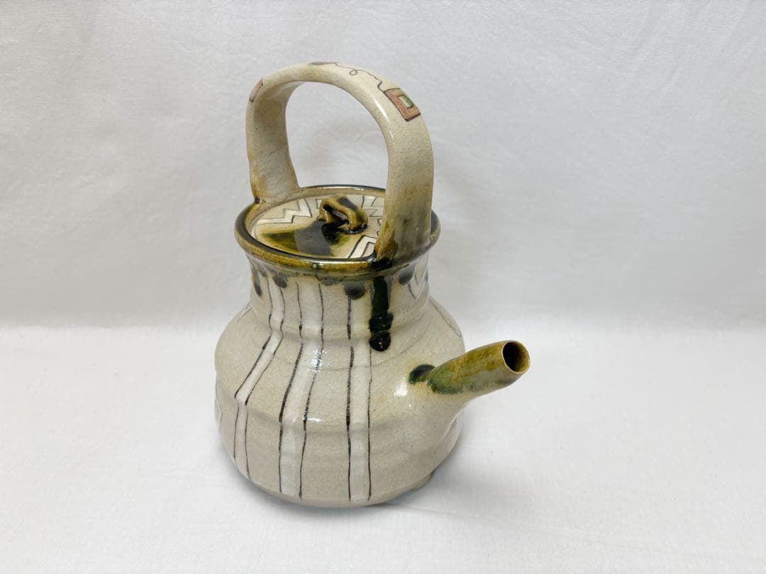 ほぼ未使用 茶道具 田中源彦造 菊泉窯 織部水注 陶印 提梁式 水次 共箱