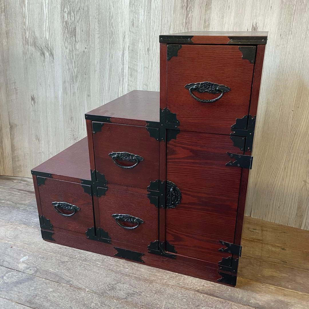 階段箪笥 昭和レトロ 左下り 飾り棚 収納棚 アンティーク家具 小物収納