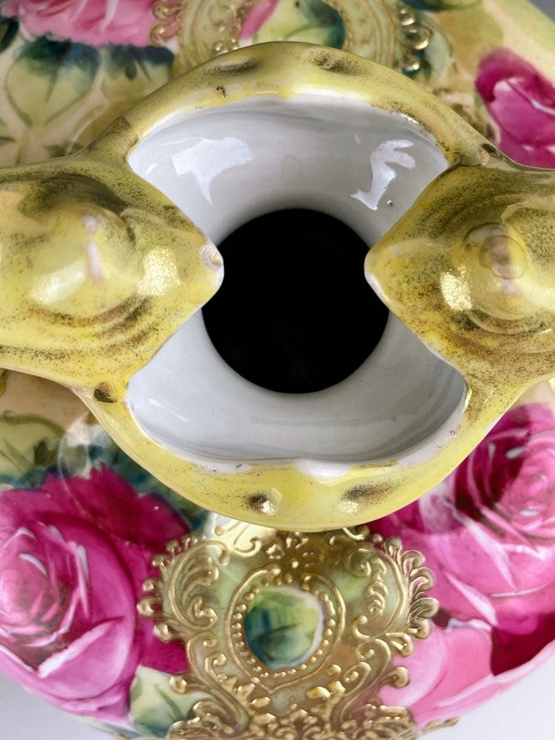 【大型】オールドニッポン 約２２cm アールヌーボー薔薇紋 花瓶 バラ