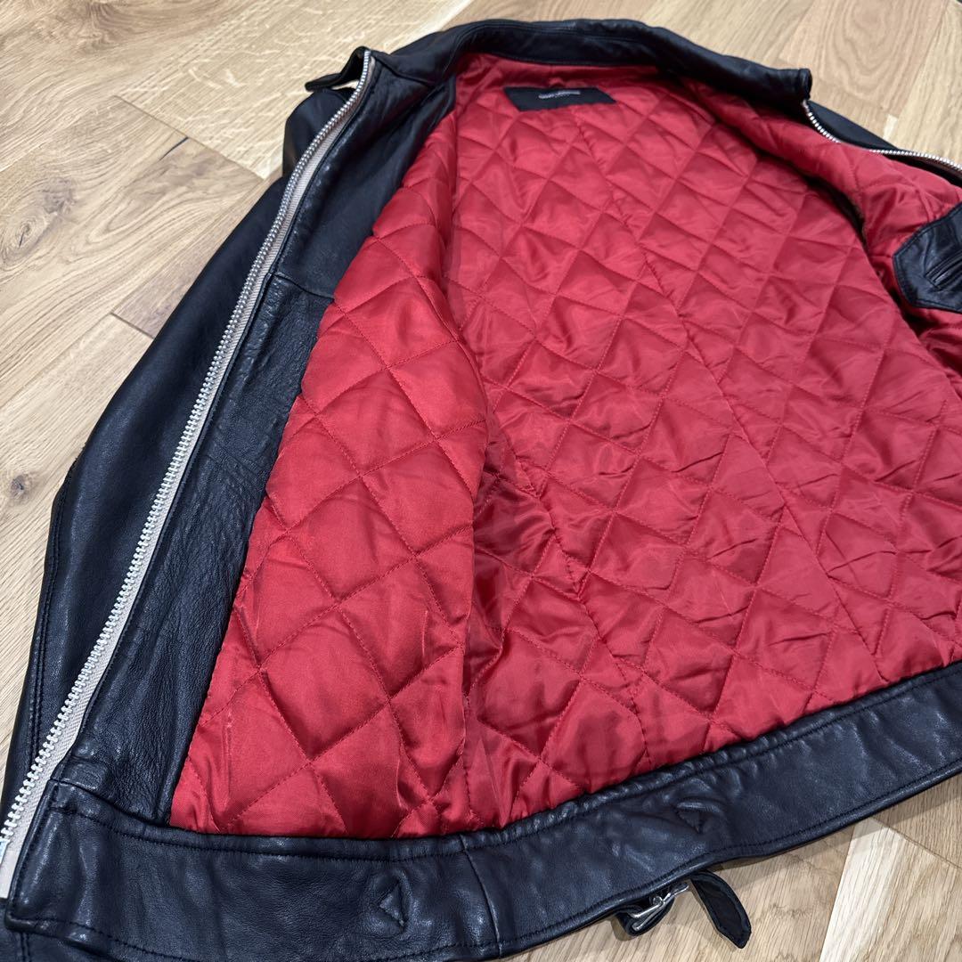 【極美品】XLサイズ ナノユニバース シープスキン シングルライダース 黒 赤