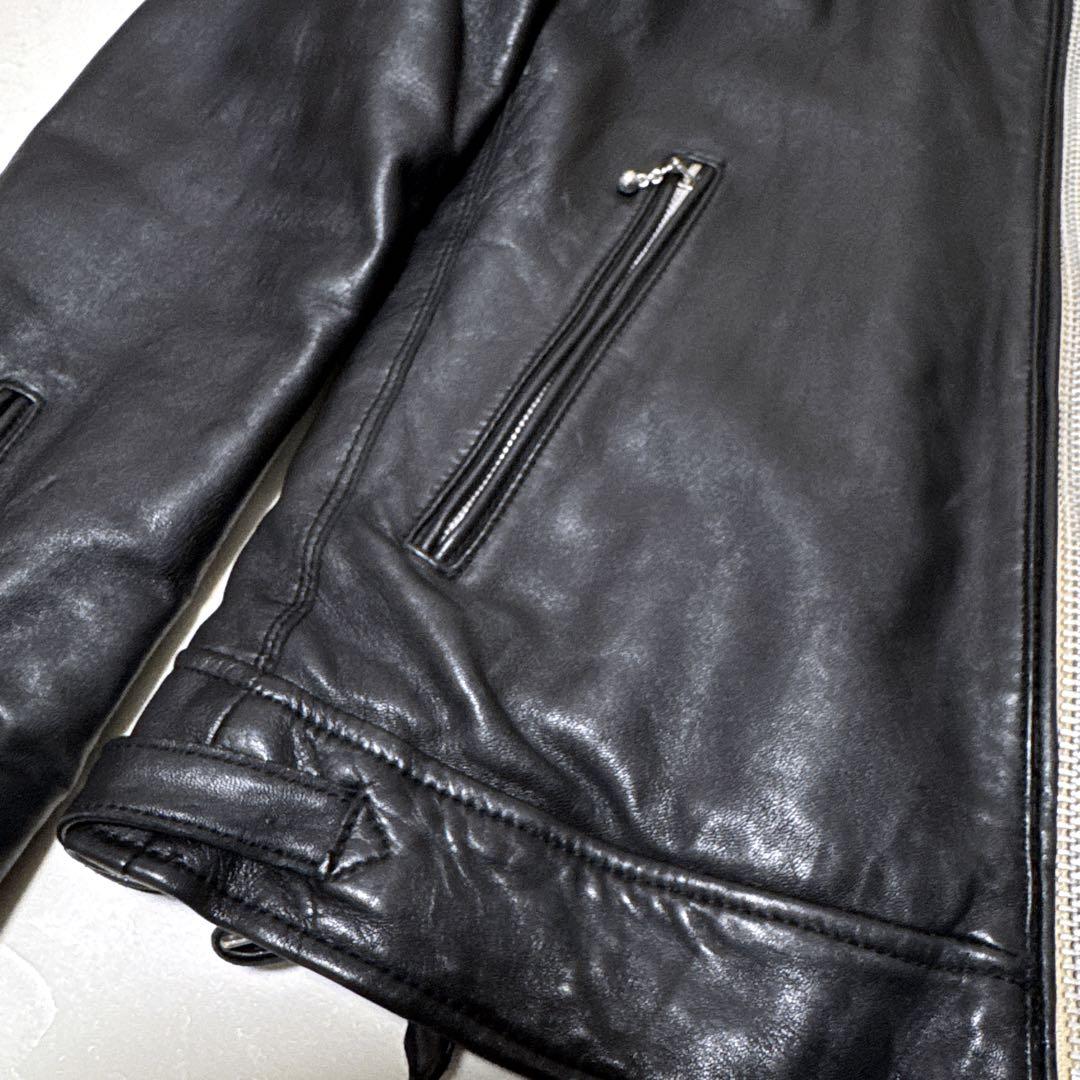 【極美品】XLサイズ ナノユニバース シープスキン シングルライダース 黒 赤