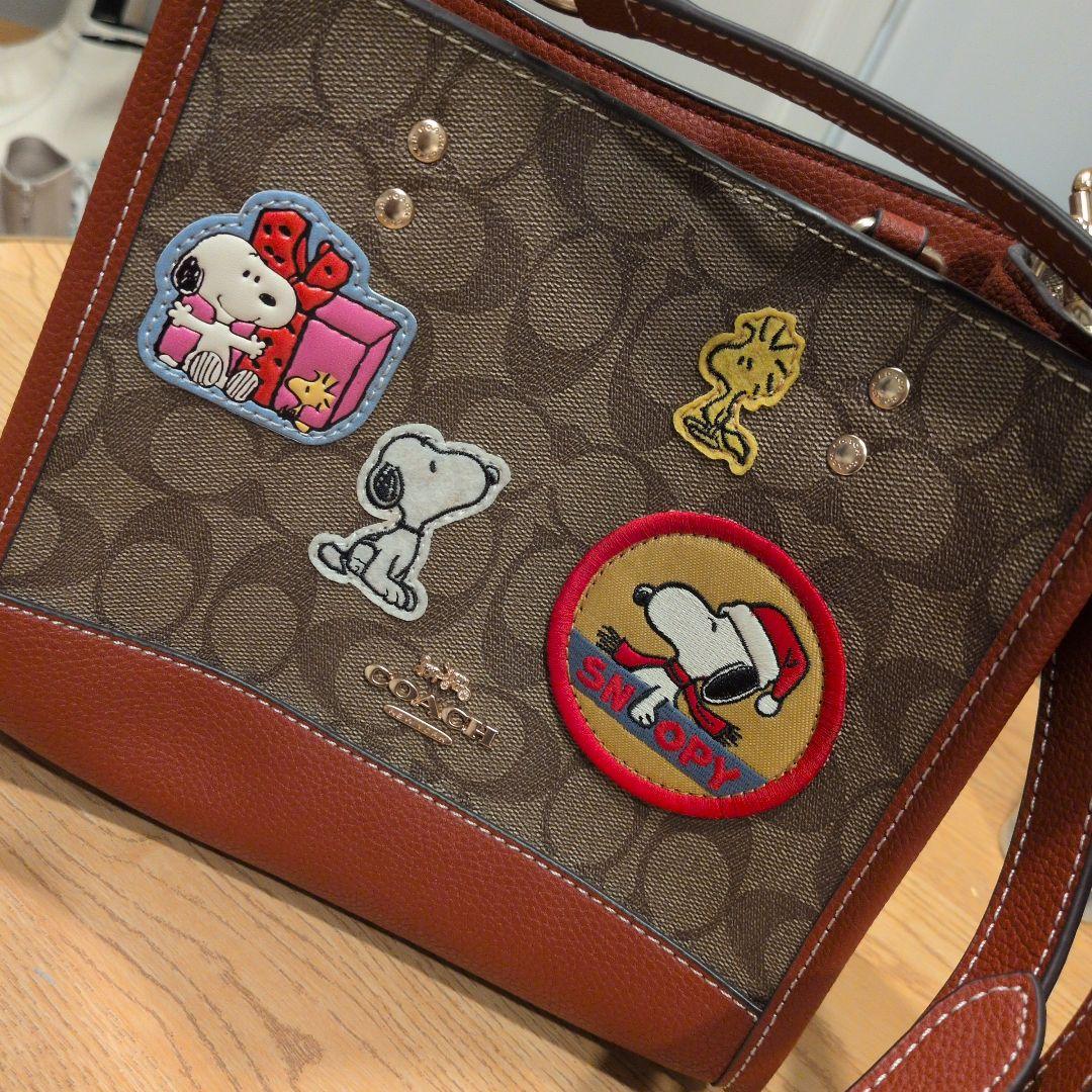 【美品】コーチスヌーピコラボデンプシートート22・シグネチャー キャンバスバッグ