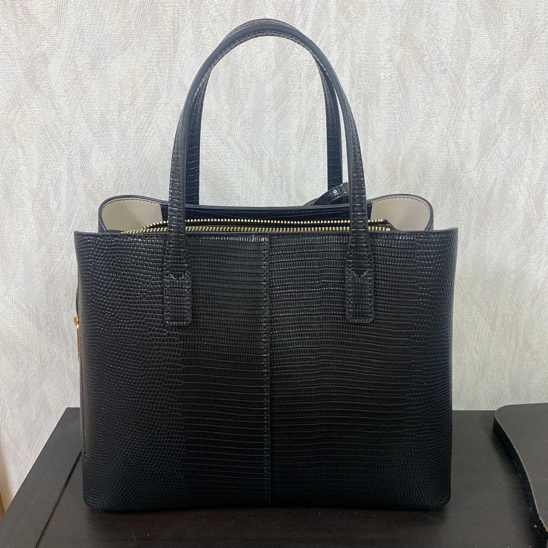 【新品未使用】リザードカタオシゴウヒスムース ハンドバッグ 黒　ダイアナ