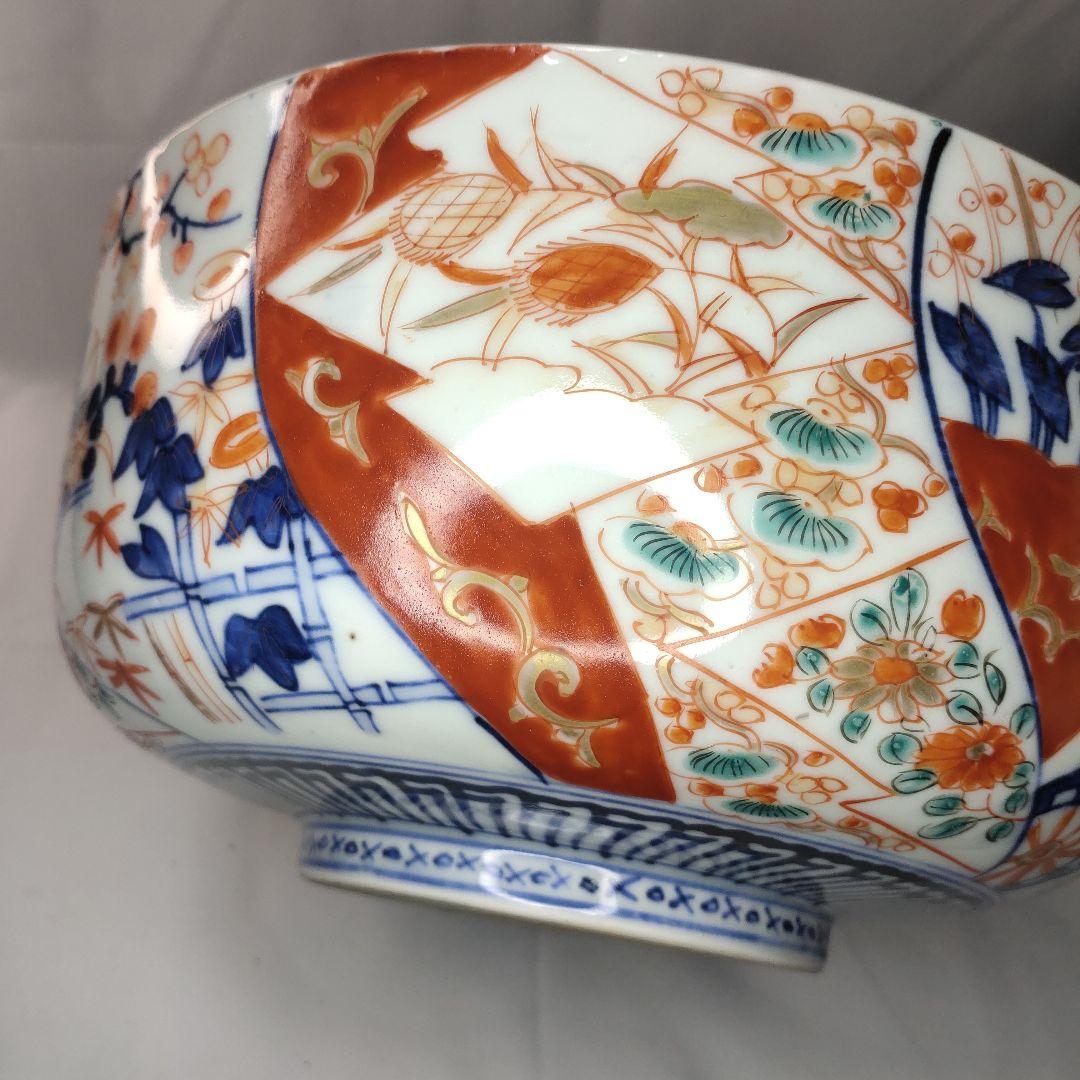 古伊万里焼 錦出三つ鉢 色絵金彩 手書き 明治中期 アンティーク 古美術美品