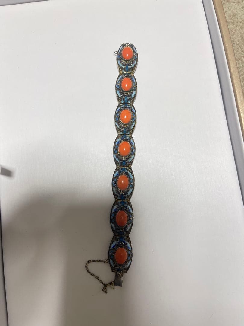 銀線細工 珊瑚SILVER ストーン ブレスレット
