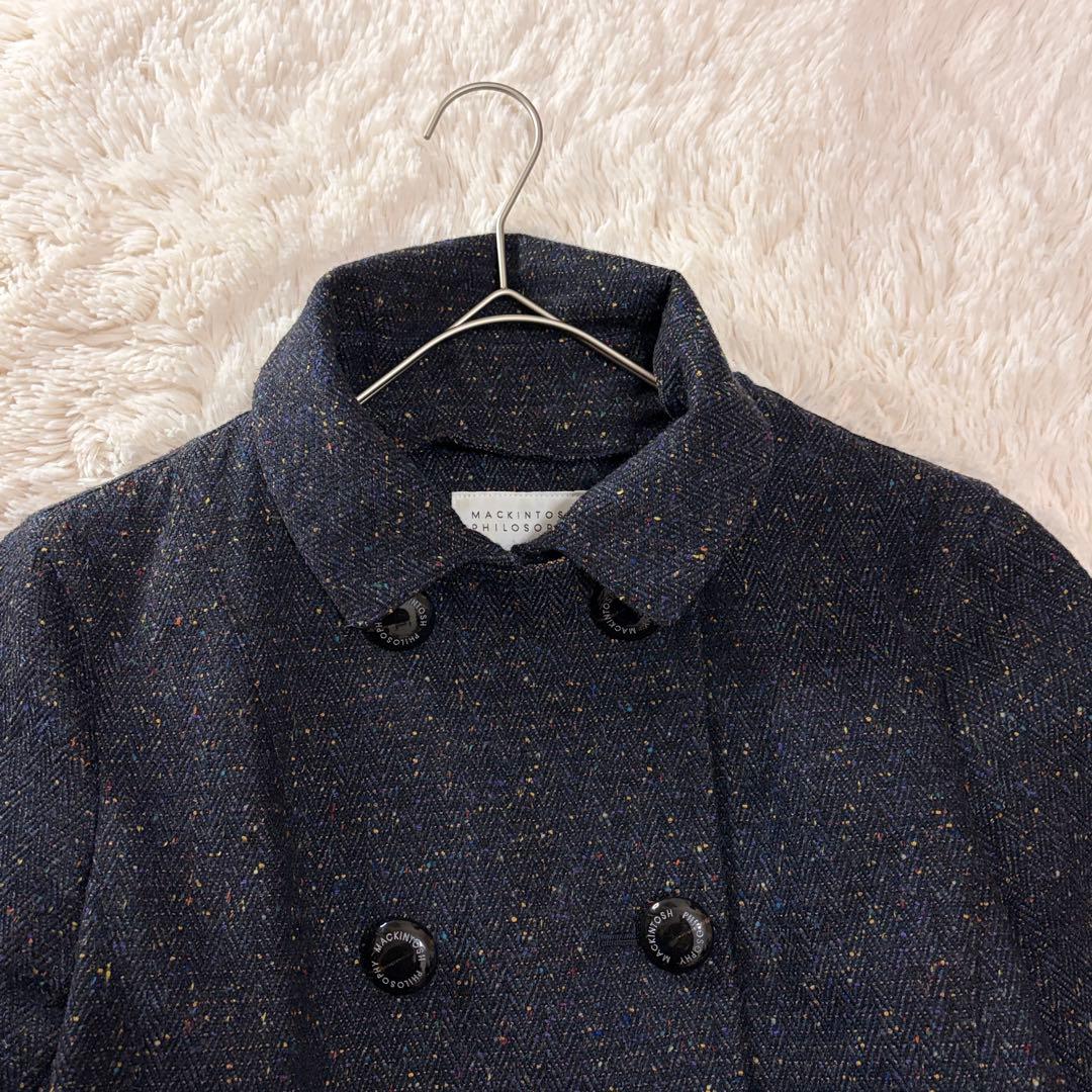 マッキントッシュフィロソフィー ネップツイード ダブルコート ネイビー 2way
