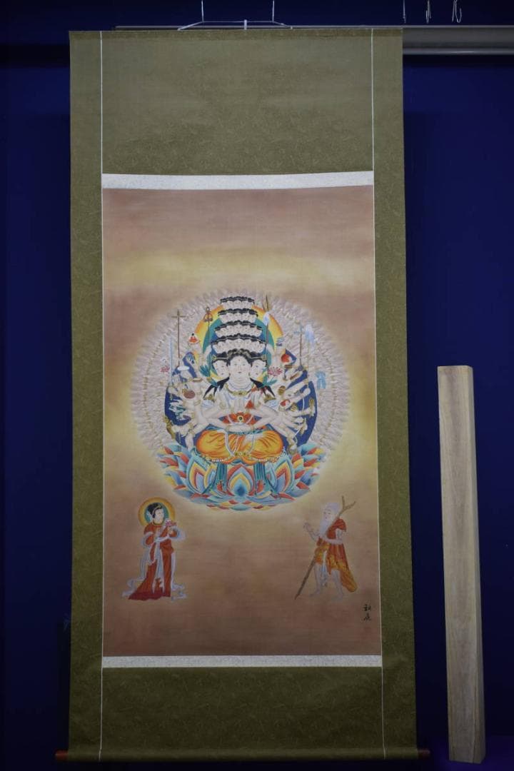 真作/秋庭/千手観音菩薩図/布袋屋掛軸HE-566