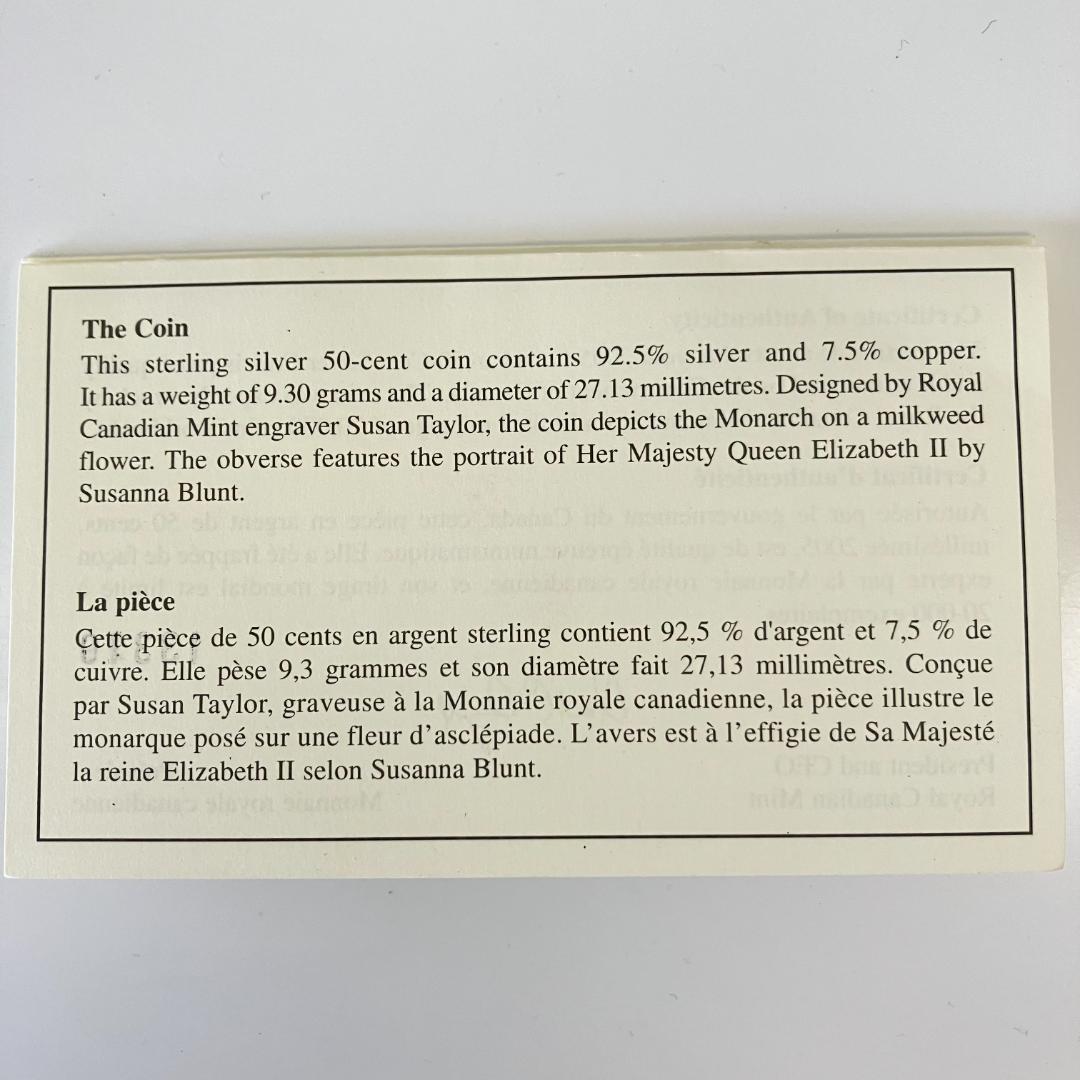 カナダ王立造幣局発行「バタフライコレクション」オオカバマダラ 2005年