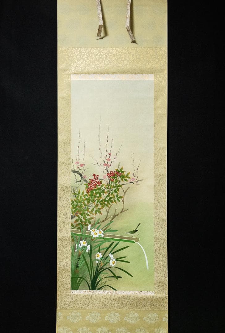 掛軸-1324　堤不羈　万葉四季　4幅対　共箱