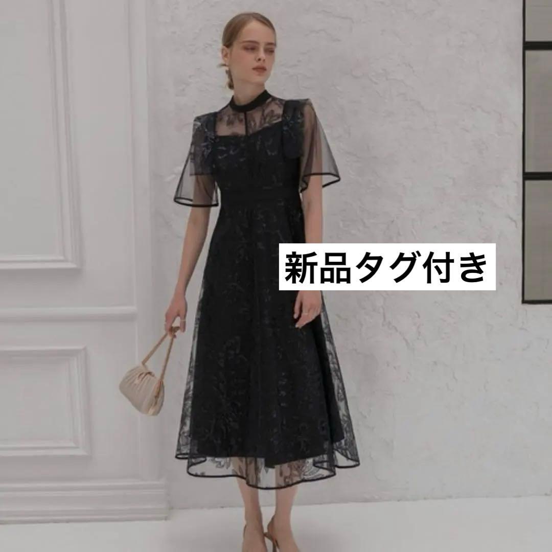 [新品] Leja フラップデザインフラワースパンコールAラインワンピースドレス