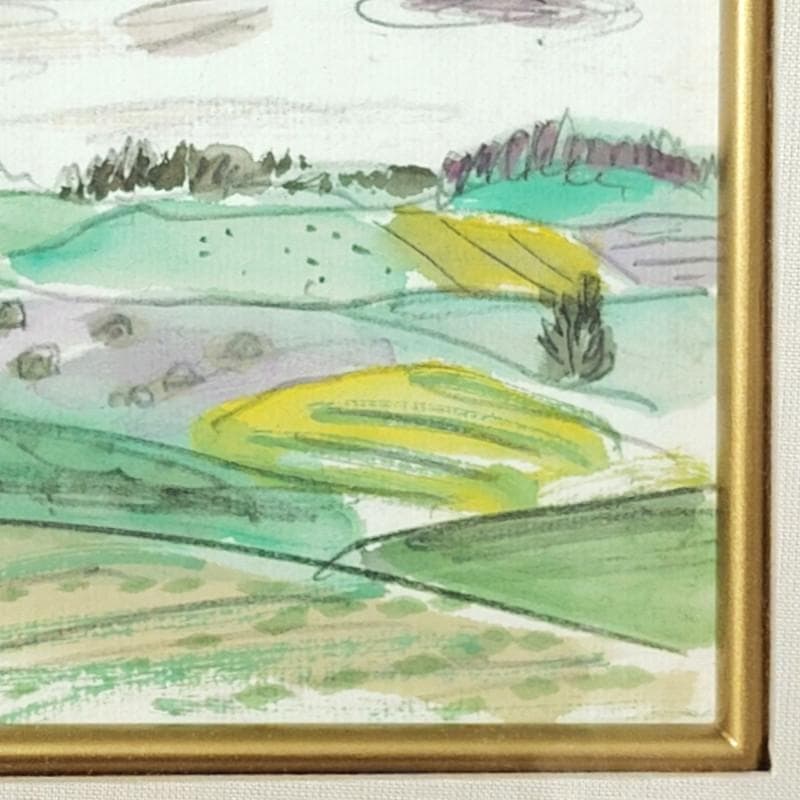 ☆小野州一☆「富良野風景」水彩画　色紙135X120ｍｍ　新品額！