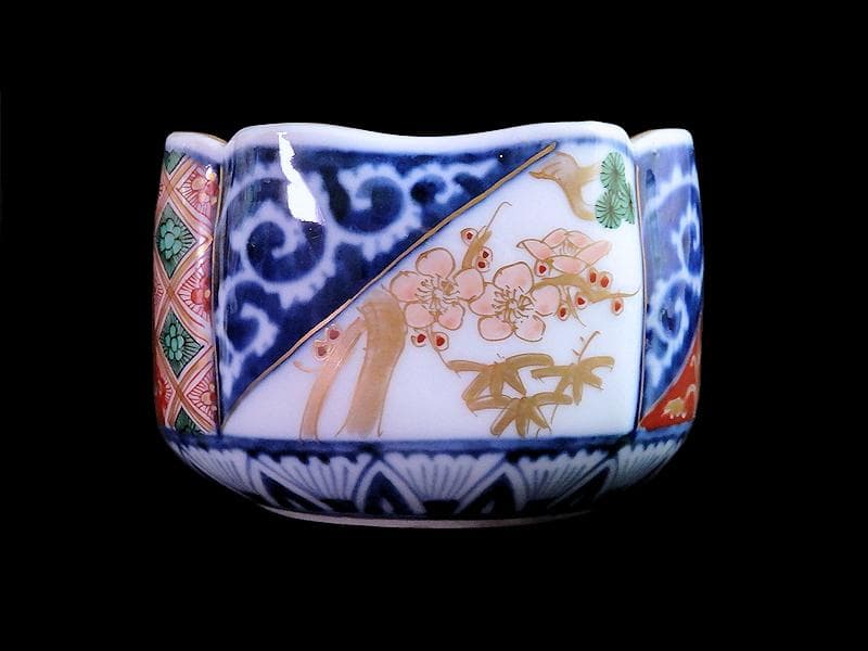 大聖寺伊万里　染錦　逆蛸に松竹梅　金唐草の図　変形向付　N1013AS-fbms