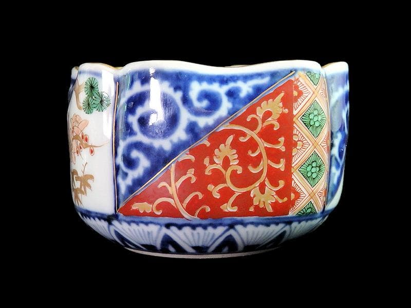 大聖寺伊万里　染錦　逆蛸に松竹梅　金唐草の図　変形向付　N1013AS-fbms