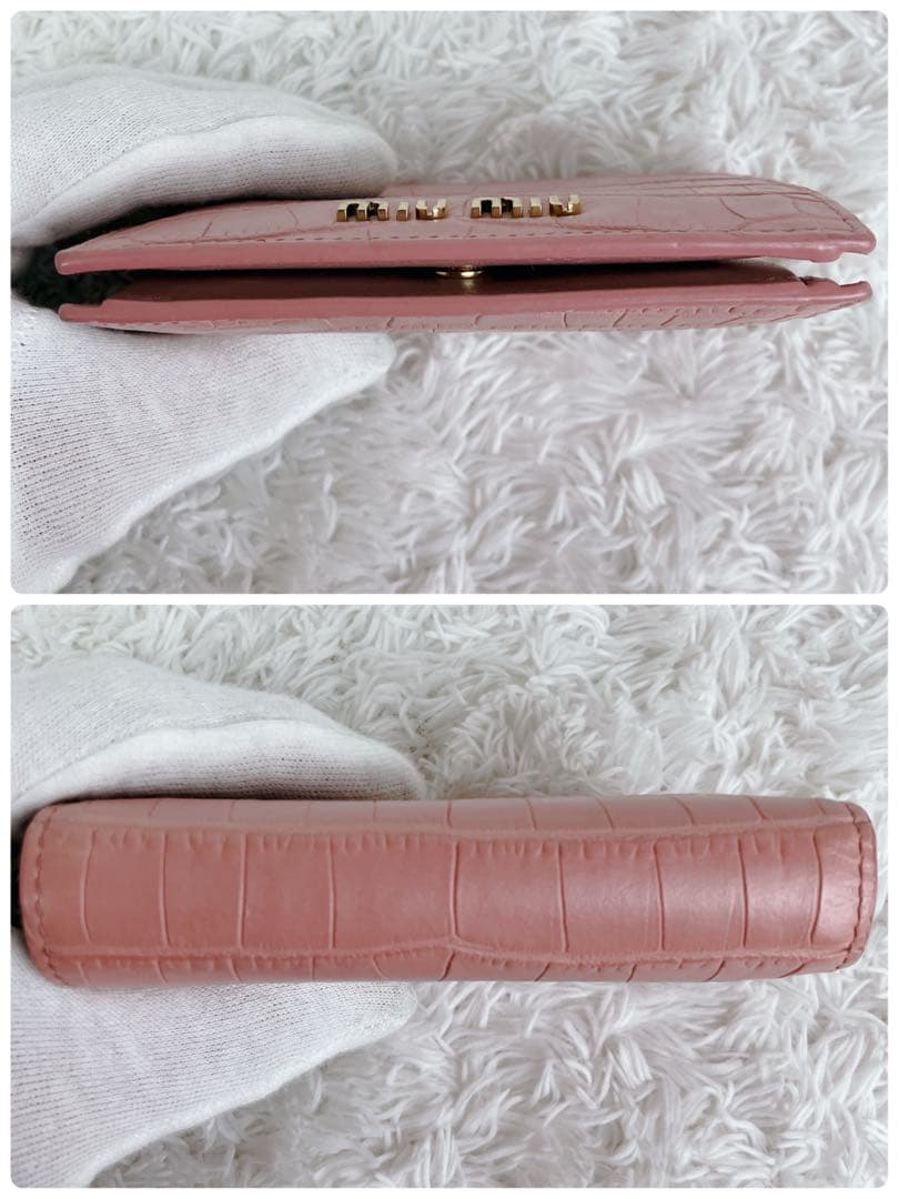 未使用級✨FRID搭載✨付属品付き　ミュウミュウ 折り財布　クロコ型押し ピンク
