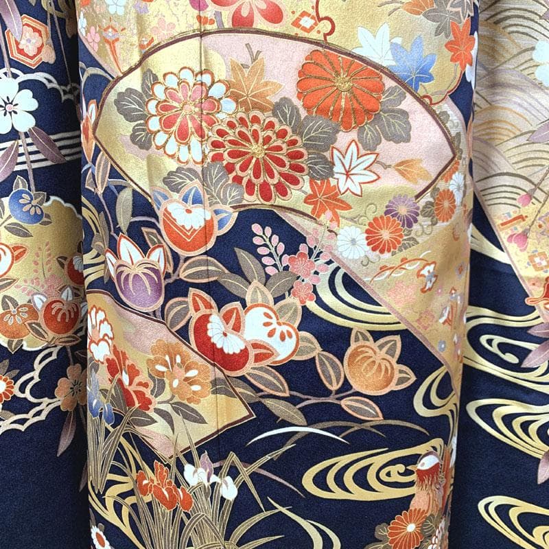 511z40,510u18,411y5,小物類〇振袖 金彩 金駒刺繍 濃紺色