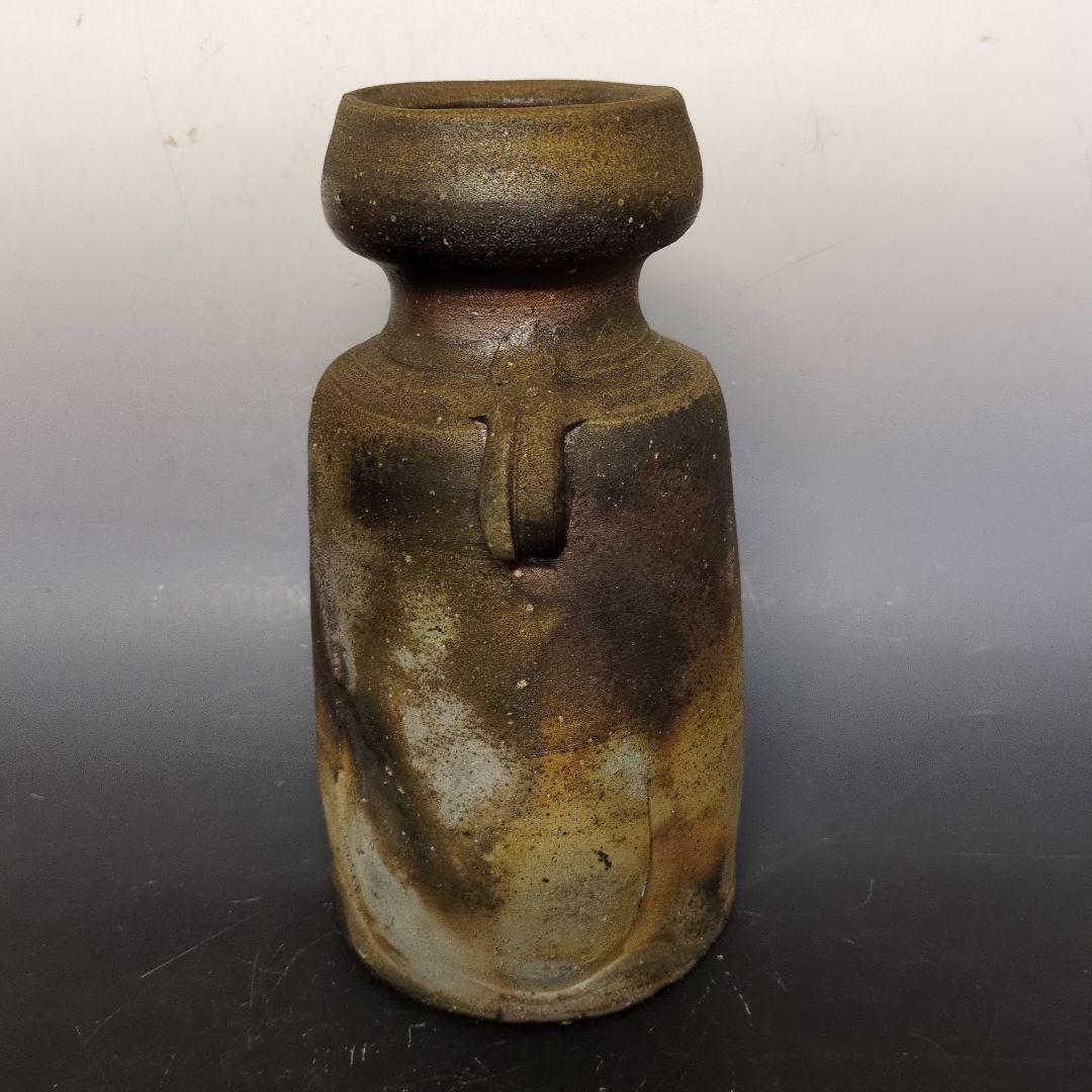 人間国宝 伊勢崎淳 作 備前双耳花生