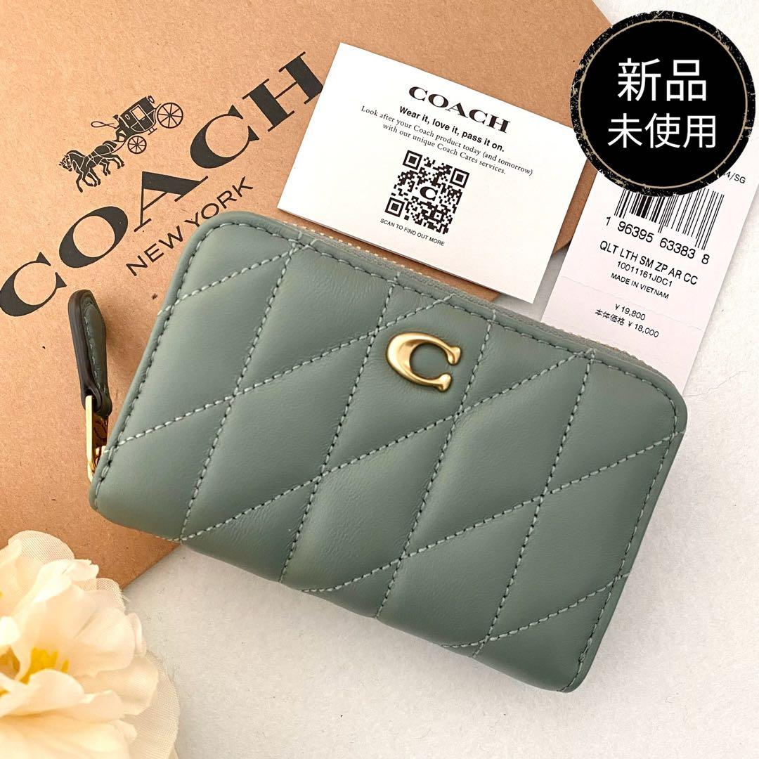 新品　正規品☆COACH コーチ　ケース　グリーン　ケース　折り財布