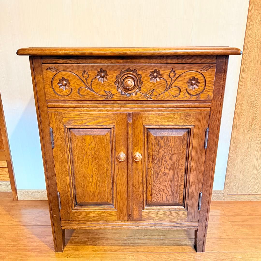 【希少】勇峰工芸 花柄キャビネット 旭川家具 キャビネット