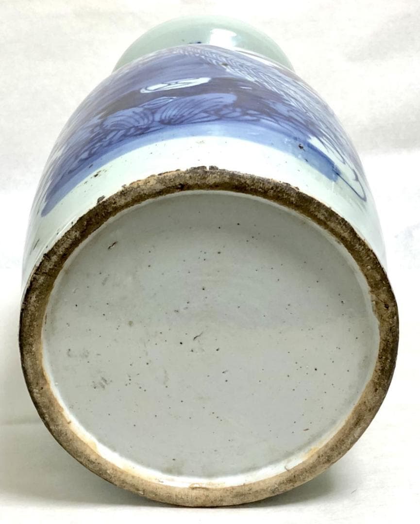 清時代中期 古染付 牡丹花鳥紋様 磁器大花瓶 呉須 入手困難 WWTT202