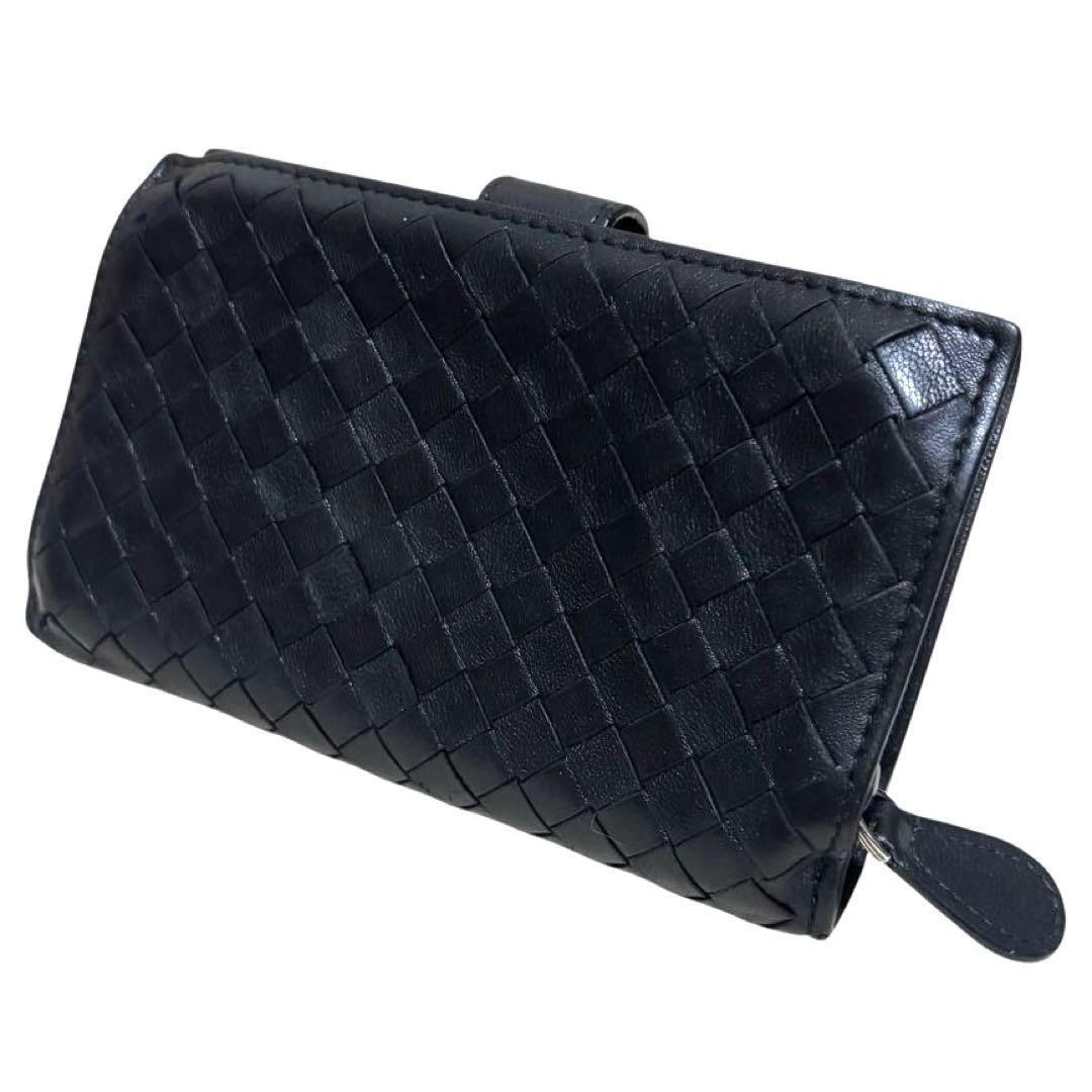 人気　ボッテガヴェネタ　折り財布　ブラック　イントレチャート　ラウンドファスナー