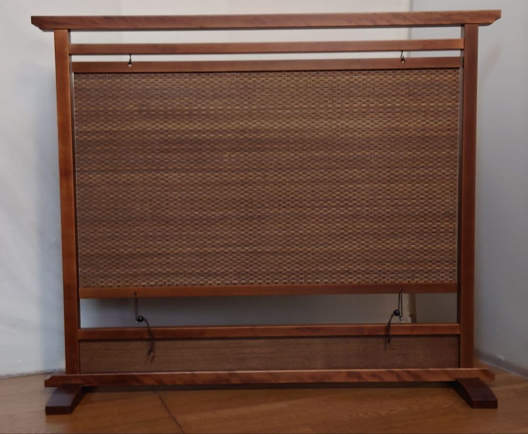 衝立　間仕切り 木製 竹簾パーテーション衝立　枯茶色仕上げフレーム　茶竹①