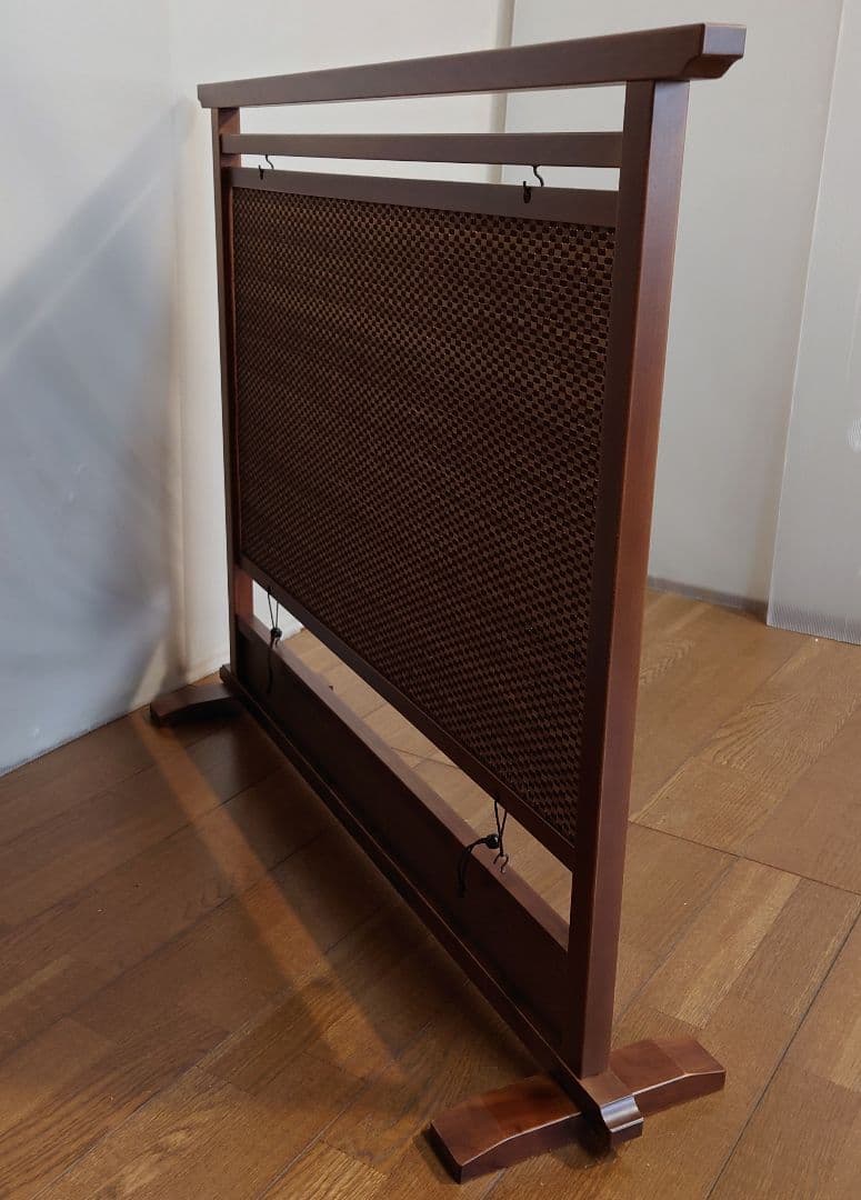 衝立　間仕切り 木製 竹簾パーテーション衝立　枯茶色仕上げフレーム　茶竹①