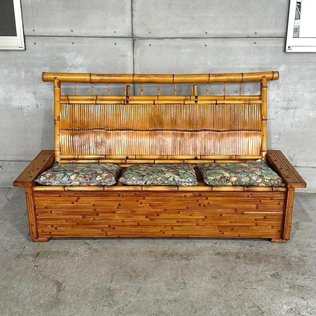 ✿伝統工芸✿ 和風竹家具 “梅里竹芸” 3人掛けソファ アジアン家具　長椅子