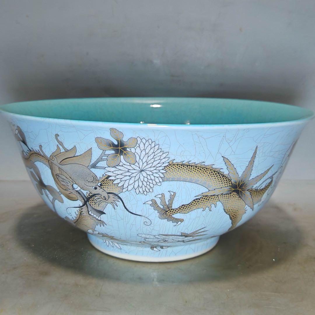 旧家蔵出　時代物　置物　清国時代　龍碗　青花瓷 お皿