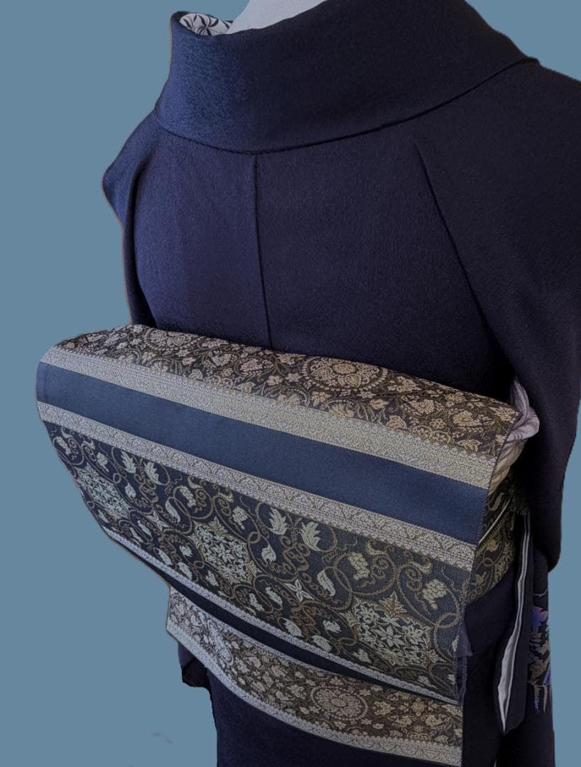 帯３箔清兵衛　草木染　正倉院間道裂織　袋帯　グレー系　未使用品　長さ４３８ｃｍ