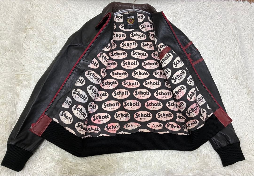 【Schott】羊革 シングル ライダース 裏地総柄 バイカラー sizeM