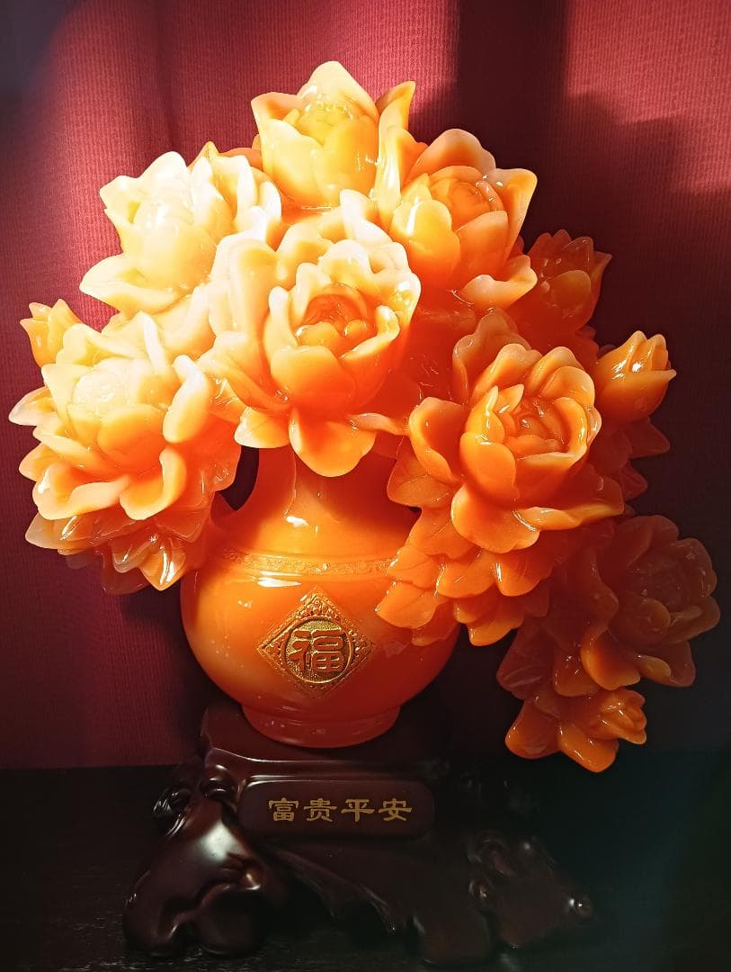 おすすめ！中国工芸品　牡丹の花置物　風水アイテム