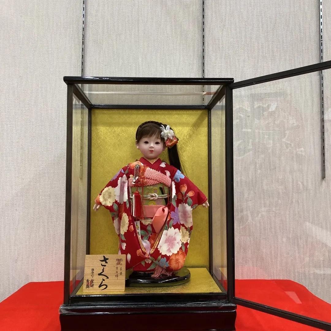 IK-1 美品！12号　面取り　ひな人形ガラスケース　市松ケースのみ　巾39㎝