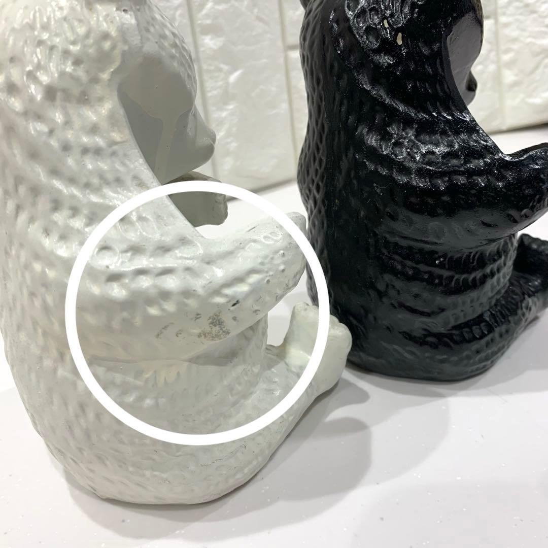 ニッカウヰスキー 抱き熊 木彫り風 陶器　置物 昭和　ブラックニッカ　白黒セット