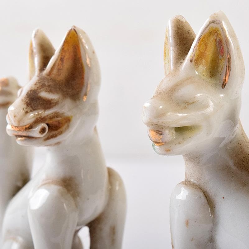 陶器製　色絵金彩　お稲荷さん　狐　3点まとめて　M　R8078