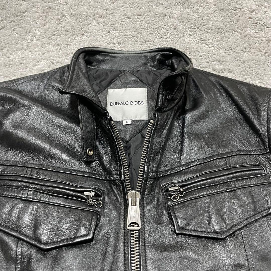 【BUFFALOBOBS】ブラックレザー シングルライダース　羊革　サイズ3