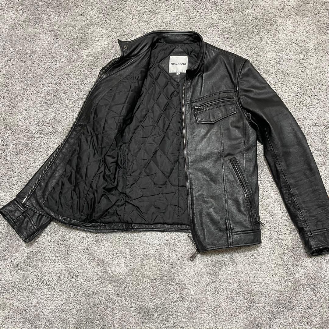 【BUFFALOBOBS】ブラックレザー シングルライダース　羊革　サイズ3